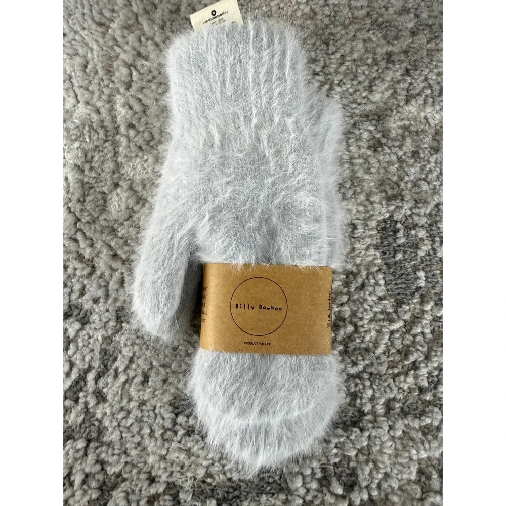 NEW Billy Bamboo One Size Angora Wool Fluffy Mittens Gray Warm